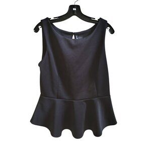Bisou Bisou Womens Black Sleeveless Peplum Top Size L Polyester & Spandex